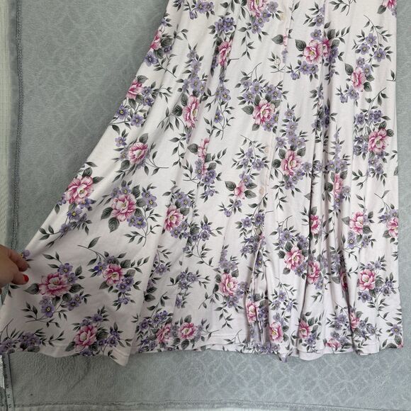 Vtg 90s Knit Maxi Dress Large Pink Floral Ties Cottage Modest Grandma Feminine - Picture 6 of 15